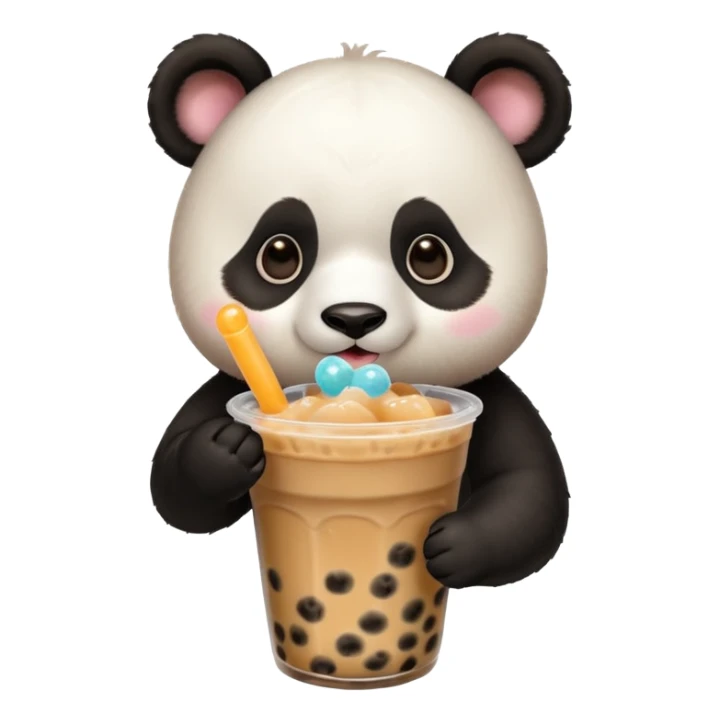 A panda drinking bubble tea, excited about the toppings, portrait, bust up sticker