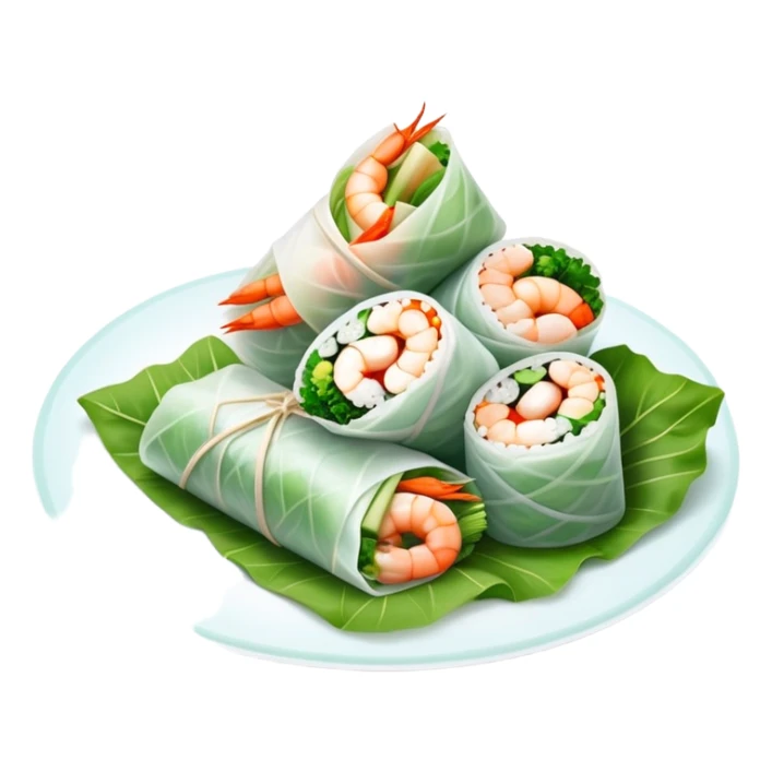 cinematic-realistic-vietnamese-summer-rolls-dish-emoji,-depicted-with-delicate-rice-paper-wraps-filled-with-fresh-vegetables-and-shrimp-rendered-with-crisp-textures-and-refreshing-lighting. sticker