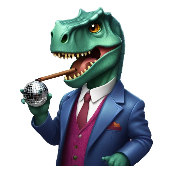 Dinosaur smoking cigar in a disco ball sticker