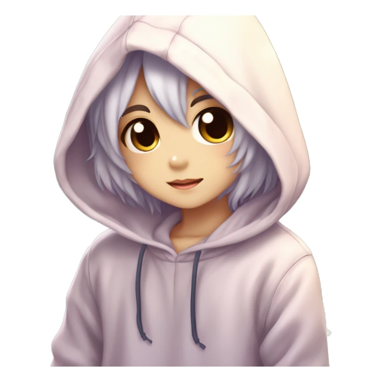 Cute Kawaii Beautiful Gorgeous Sparkly Shiny Blushing Anime Style Romantic Shojo Catboy Man Guy With Pretty Hair And Hoodie Trendy Style Outside sticker