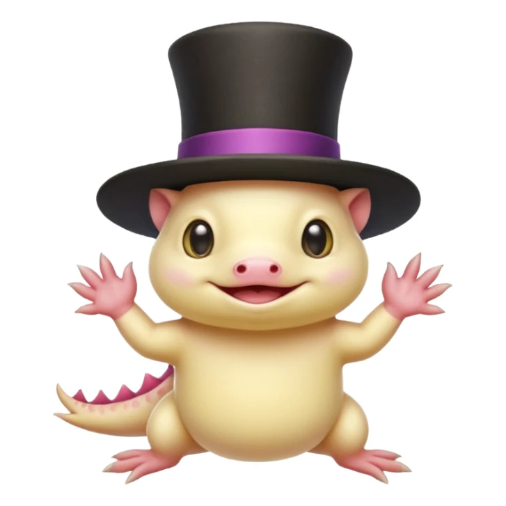 light yellow axolotl with magician hat sticker