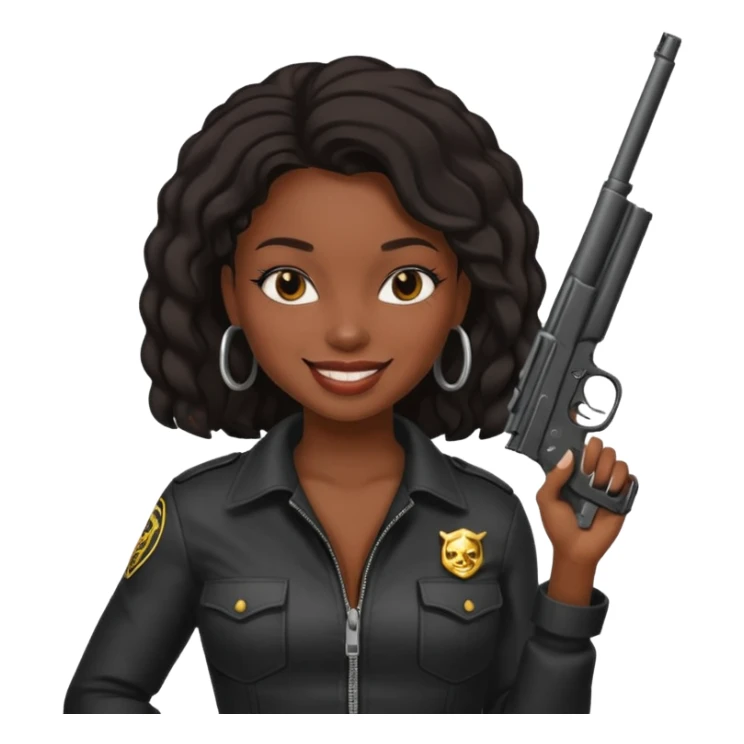 A sexy black female gang member with a gun sticker