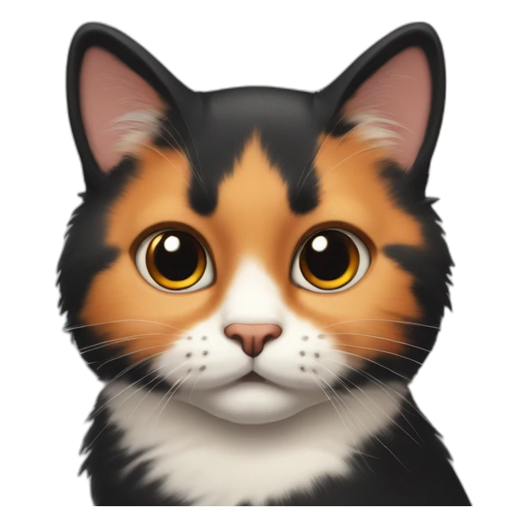 cute calico cat face with a round face and chubby cheeks, black fur on left side and orange fur on right side sticker