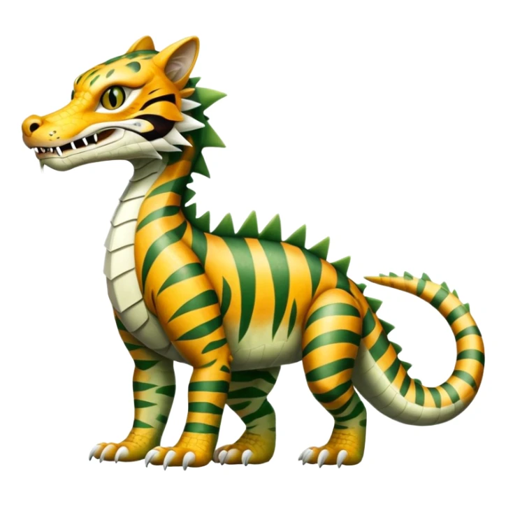 Alligator-Dragon-Tiger-Lynx-Bobcat-Fakémon-hybrid-creature with a long muzzle, full body sticker