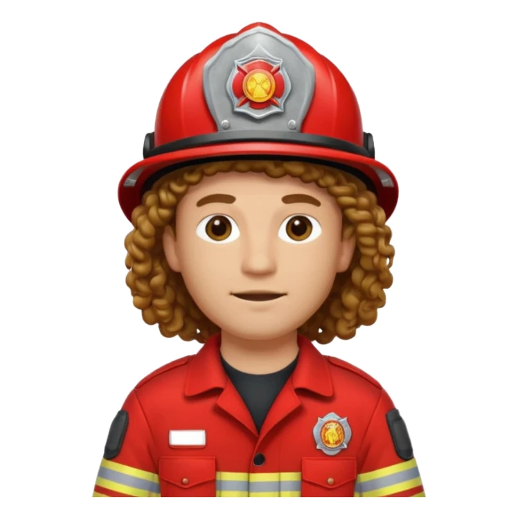 Firefighter man curly long hair with red uniform sticker