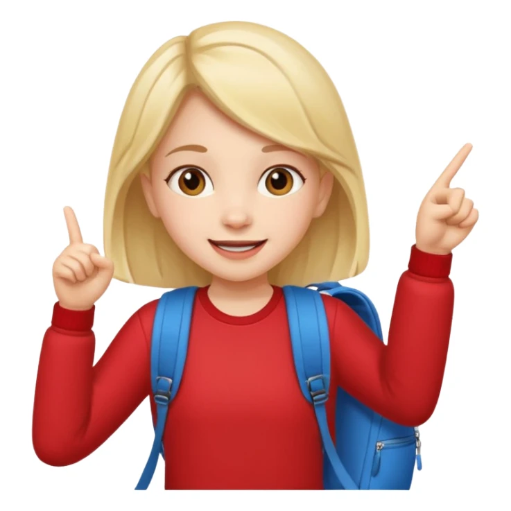 cheerful girl with red backpack pointing up to the left sticker