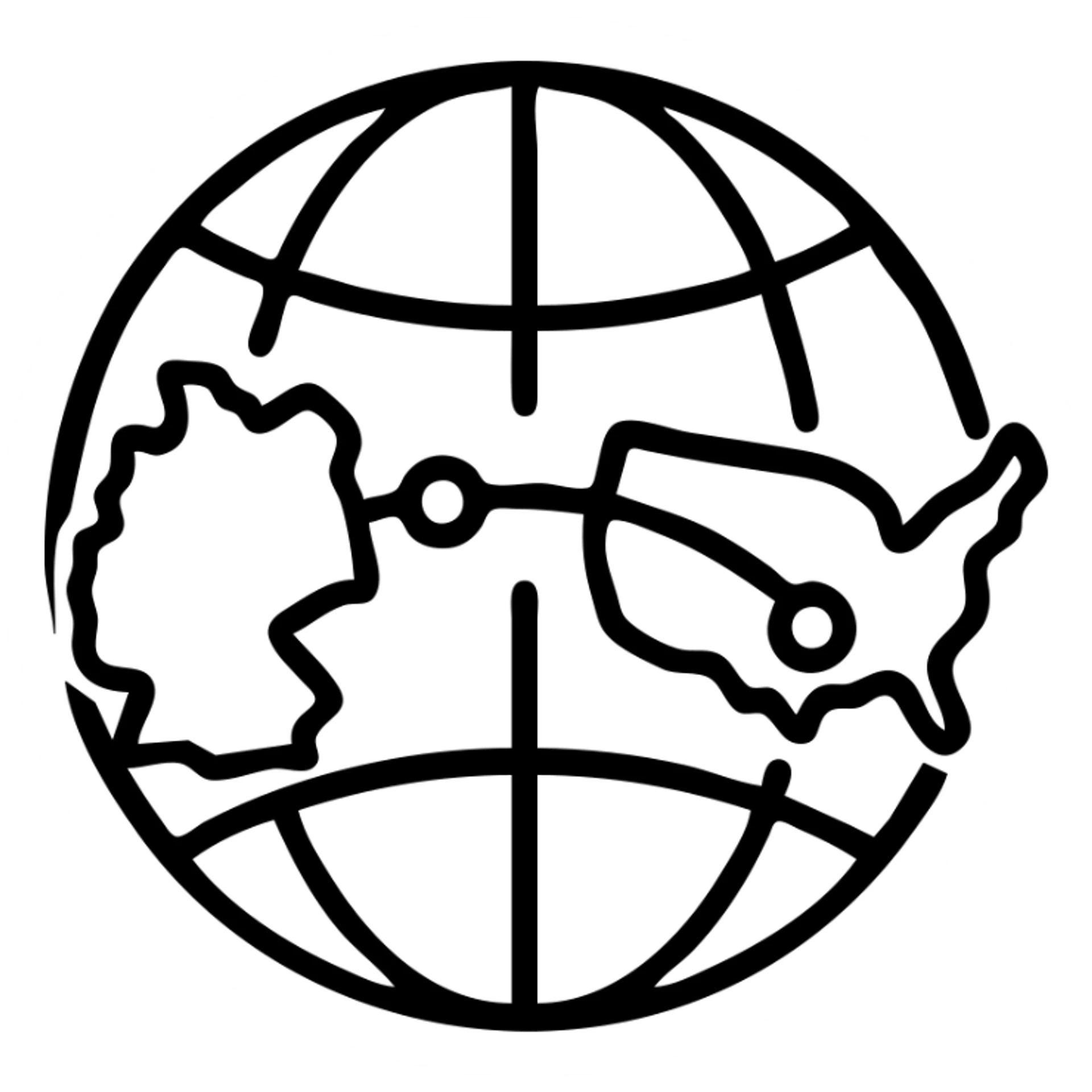VPN globe icon showing a connection from Germany to the USA, outlined style, no text, suitable for Instagram Reel sticker