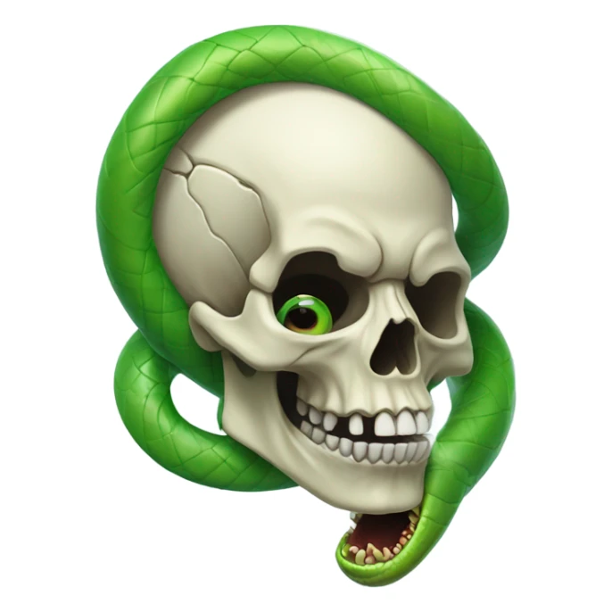 realistic skull with open mouth green snake sticker