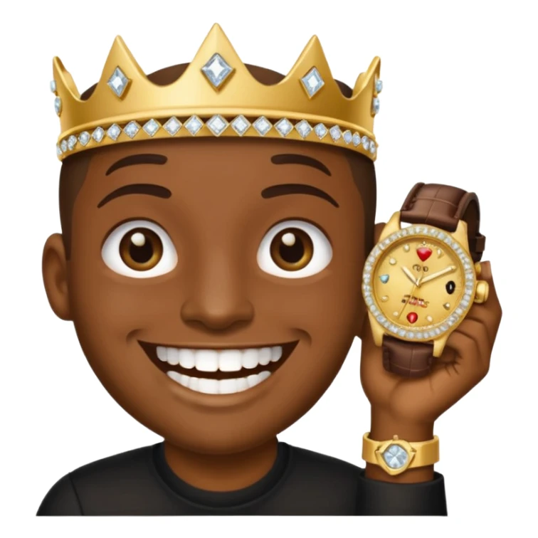 iPhone style emoji showing off his diamond encrusted grill and watch sticker