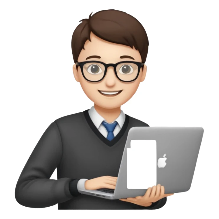 un estudiante que este parado con sus lentes y su laptop sticker