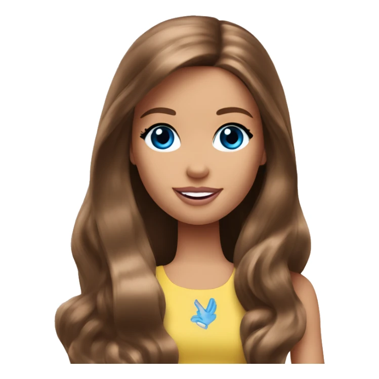 Barbie long brown hair blue eyes giving a peace sign sticker