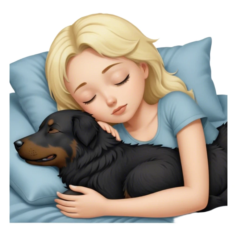 blonde girl sleeping with black australian sheperd sticker