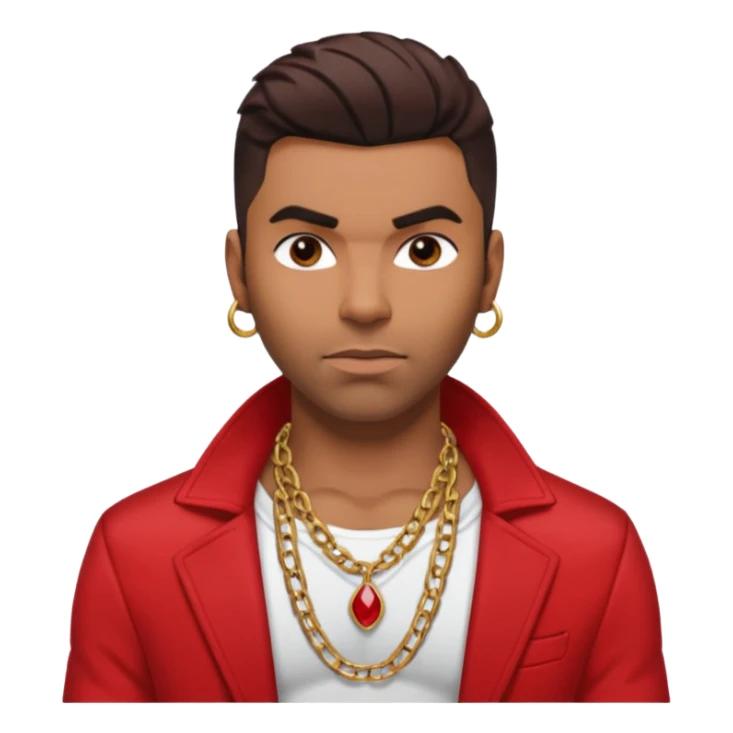 Ginuewine with dark brown hair, shirtless with necklace, red jacket sticker