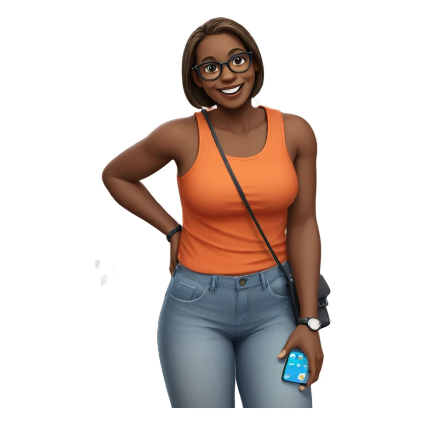 smiling girl with glasses and phone sticker