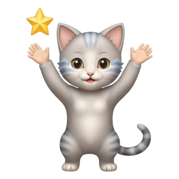 Joyful Gray baby girl kitten standing with arms up  sticker