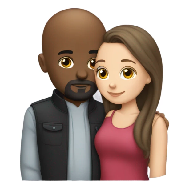 White girl brunette kissing black bald man with beard sticker