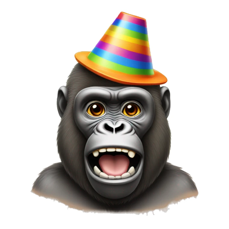 Orange Gorilla tag gorilla wearing a rainbow party hat sticker
