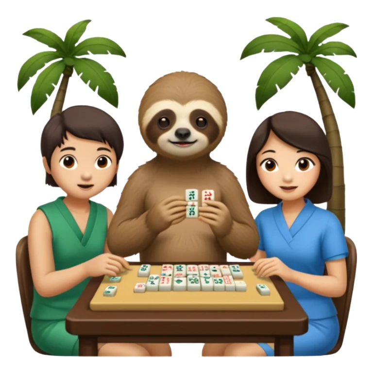 A sloth playing mahjong with two asian sticker