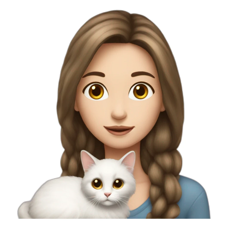 Girl-long-hair-brunette-and-cat-angora-white sticker