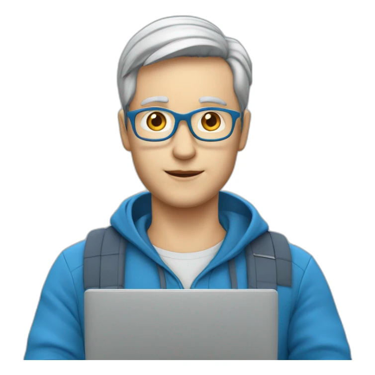 European teacher in blue closer in the laptop screen ￼ sticker