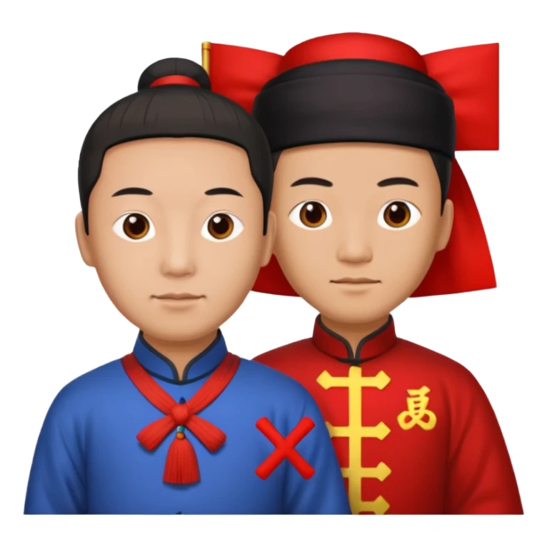 qing empire man holding a red x to a non-qing empire man sticker