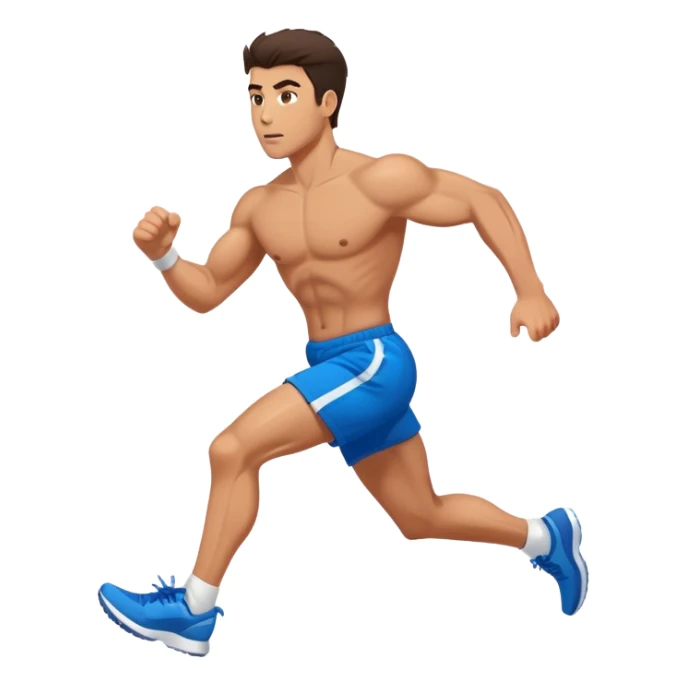 brunette buff man with blue shorts running very fast sticker