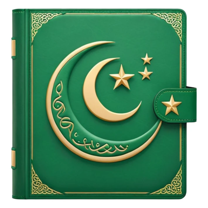Closed Quran with the Islamic Symbol on it (moon and star) green from left to right sticker
