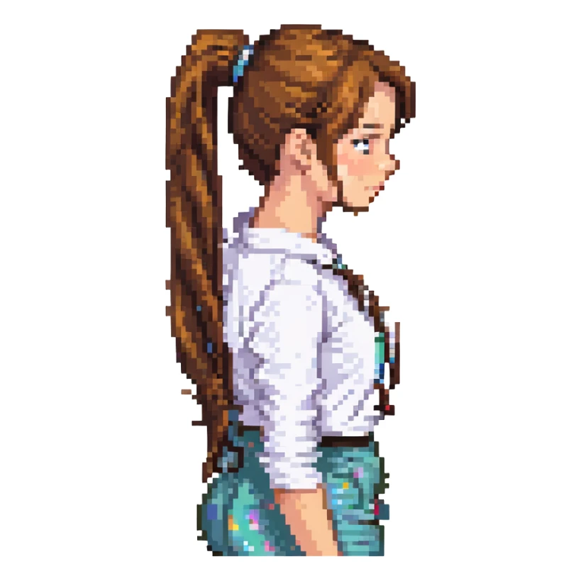 chica de cabello largo castaño con coleta sticker