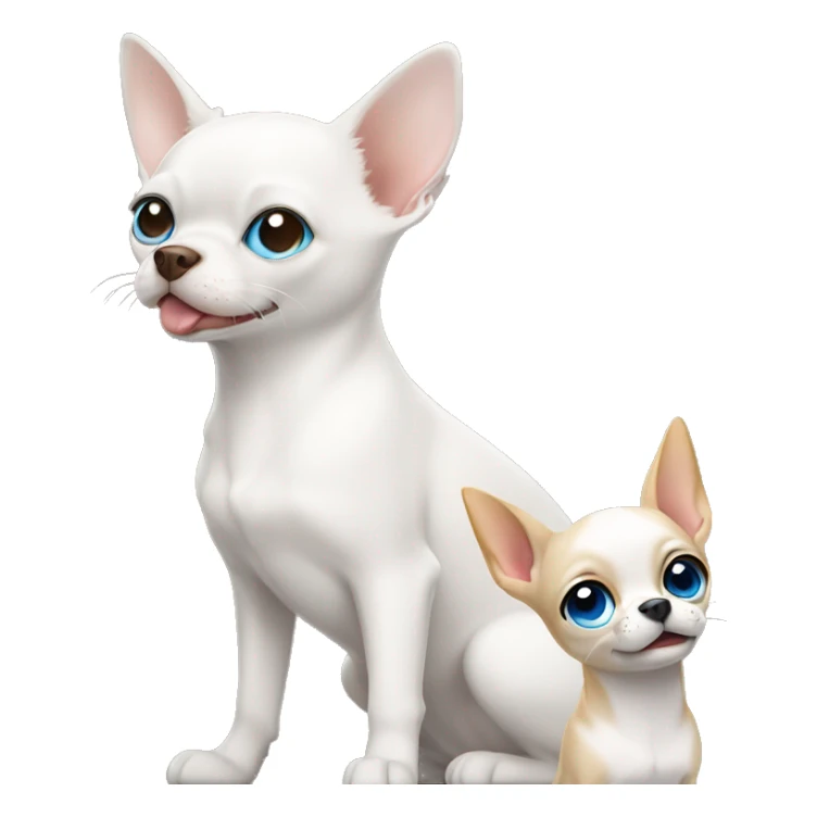 white cat blue eyes standing next to tan chihuahua  sticker