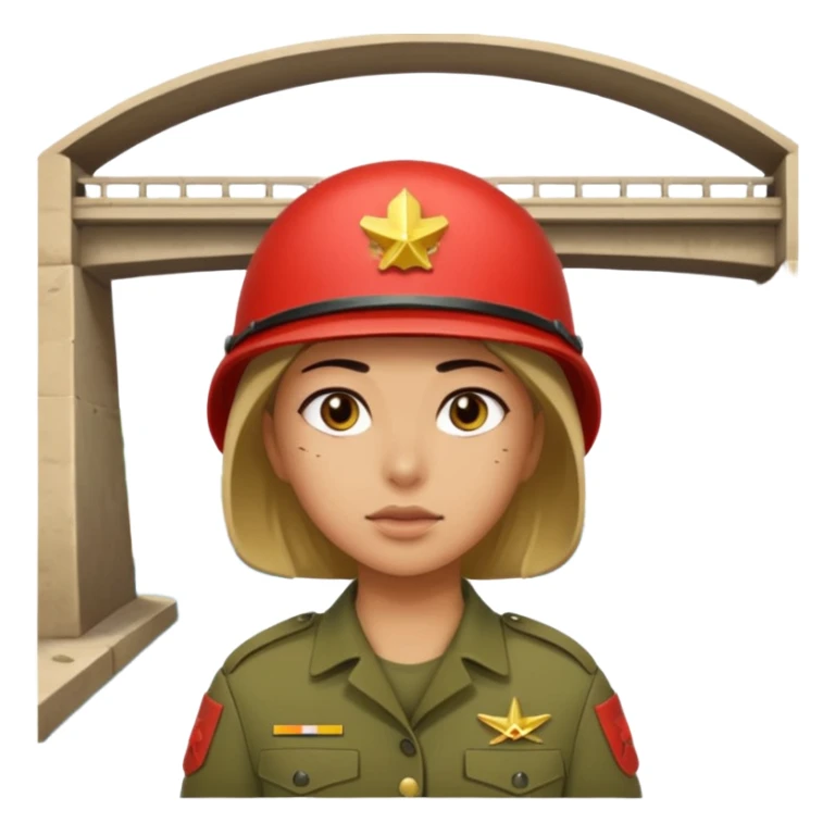 Female soldier covering under a bridge, with shelling happening all around sticker