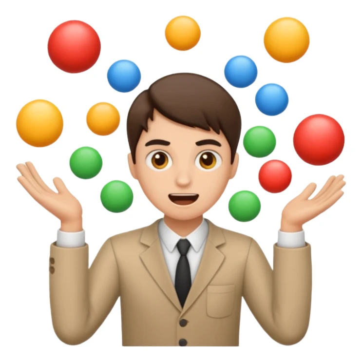 an emoji that depicts a product manager juggling work with panic, can you make it more gender neutral  sticker