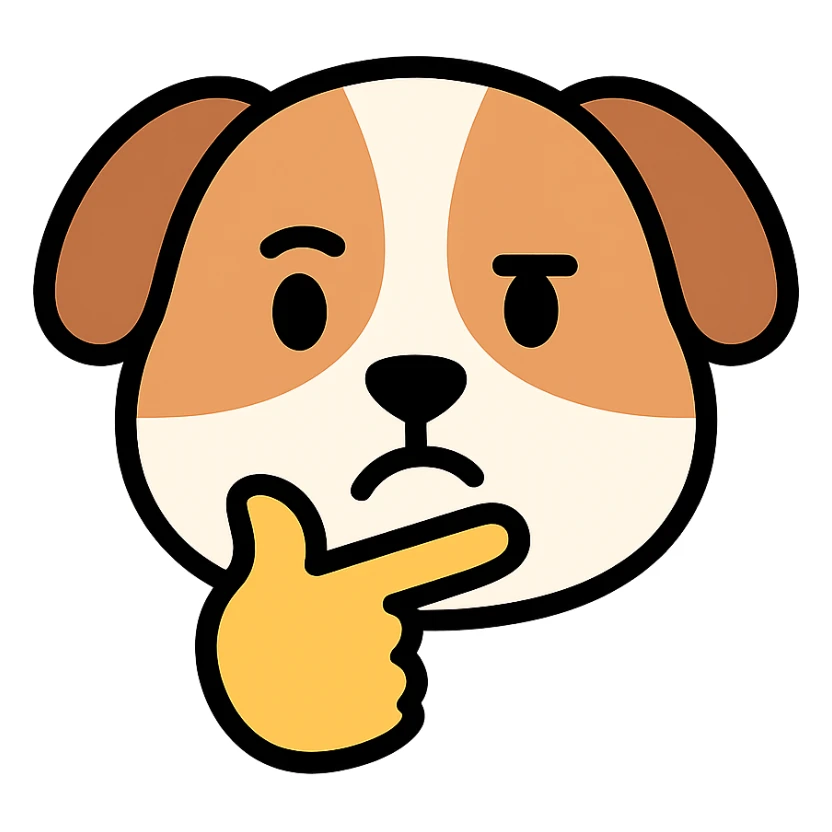 cute brown and white dog with a thinking face sticker