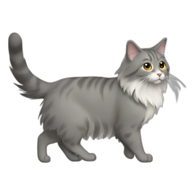 grey norweigian forest cat walking profile, furry tail sticker