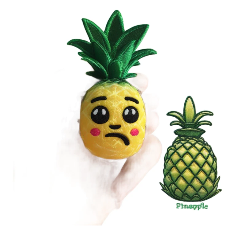 3D elegant shy pineapple  🍍 with big shiny eyes. The pineapple is embroidered ☺️ sticker