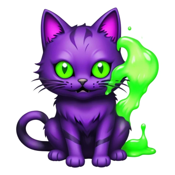 Make a purple and black halloween version haunted cat with green goo sticker
