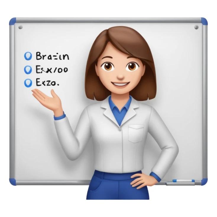 Happy instructor female brown hair whit board sticker