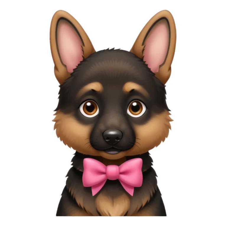German shepherd puppy with a bow in the neck, like a gift sticker