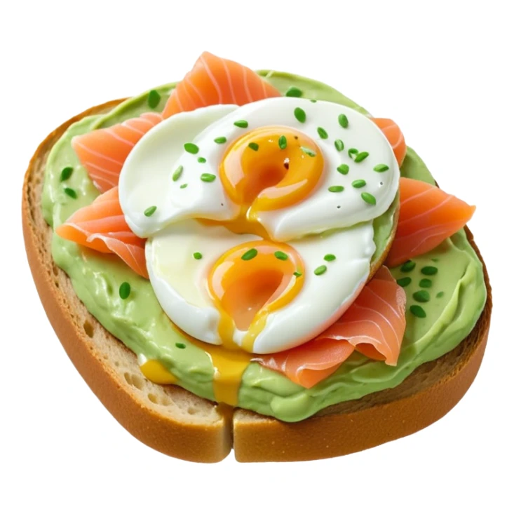 avocado toast with salmon and pachot eggs, under green cream  sticker