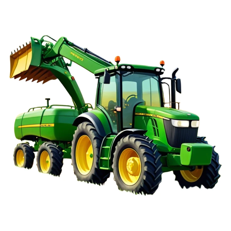 Howard EHD 180 (2019) – Cinematic-realistic John Deere 6155M tractor towing a Howard EHD 180 slasher, its green and yellow frame cutting through thick overgrown paddocks. The bright orange slasher spins rapidly, clearing a wide path of grass as birds scatter into the air, the warm evening light casting long shadows over the farmland. sticker