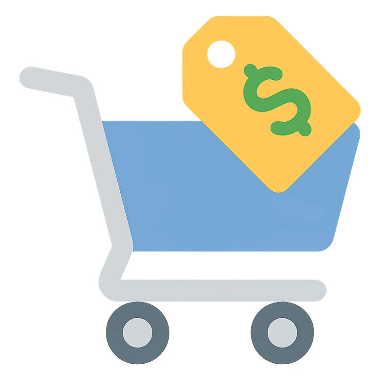 Shopping cart with a price tag, simple emoji style sticker