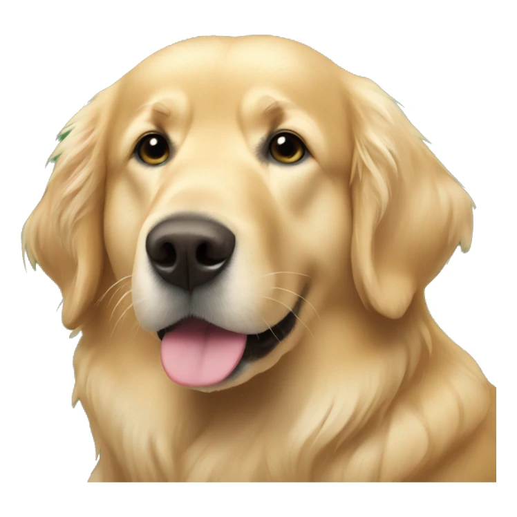 elderly golden retriever next to a christmas tree sticker