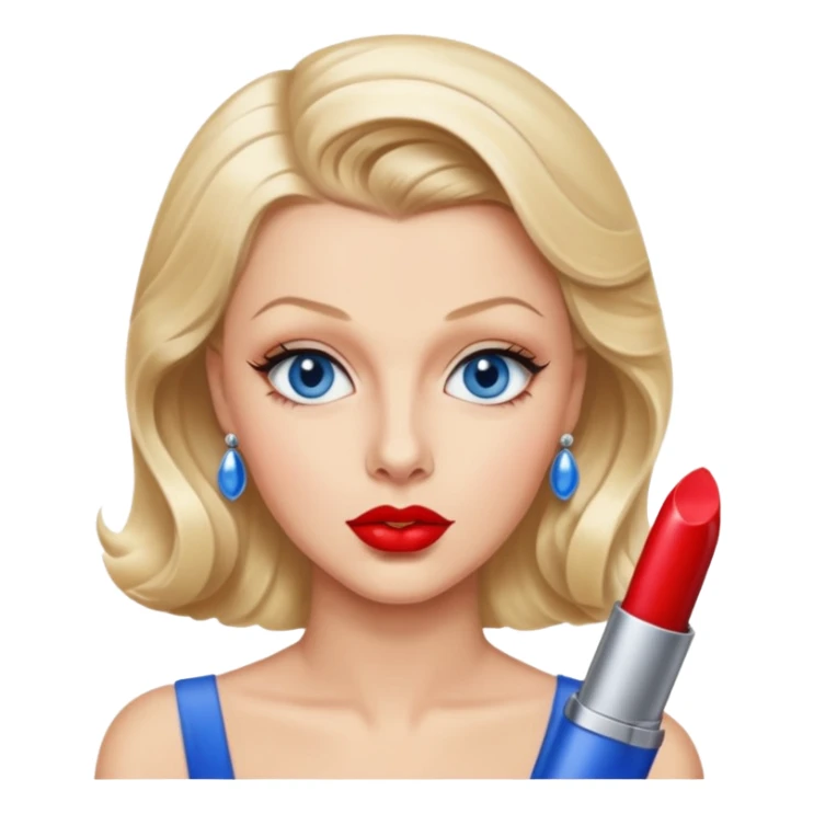 Lana Turner with blue eyes, red lip sticker