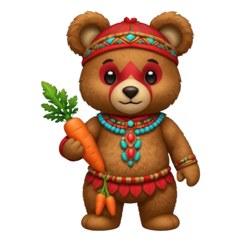teddy bear Upper, wearing red mayan ancient custome, with carrot half body sticker