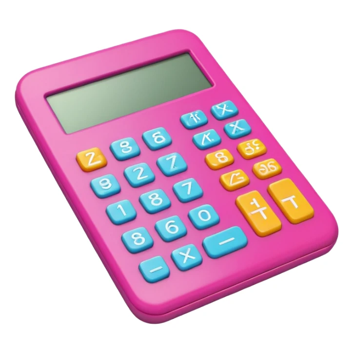 3D iPhone style emoji of a calculator with numbers on display, symbolizing calculation, vibrant colors, isolated on white background, soft shadows, high detail, playful and cute. sticker