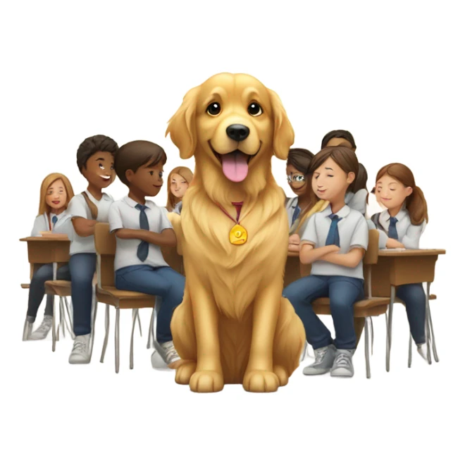 golden retriever sitting by school students and a teacher  sticker