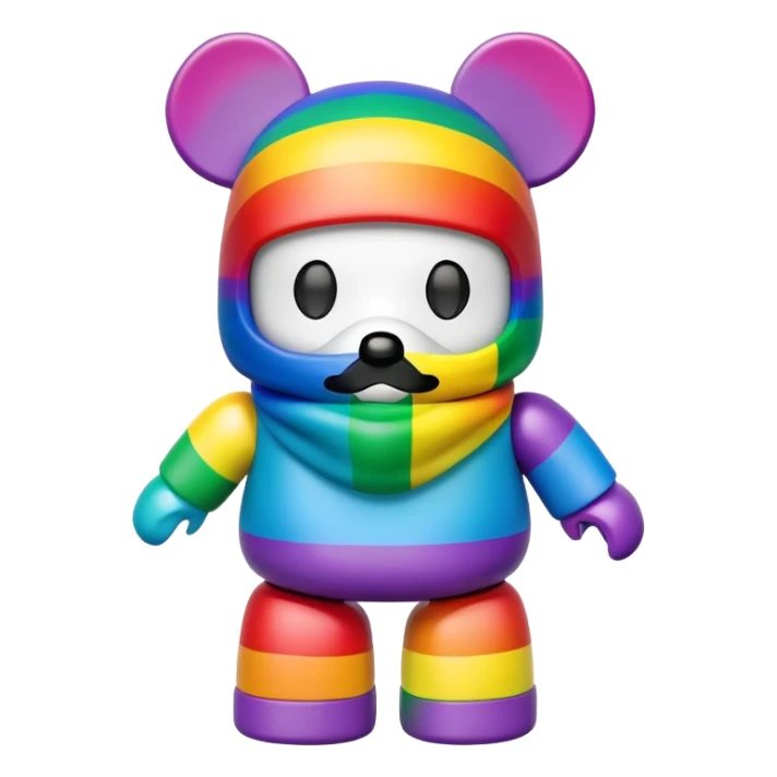 bearbrick toy wearing a rainbow colorful balaclava mask sticker