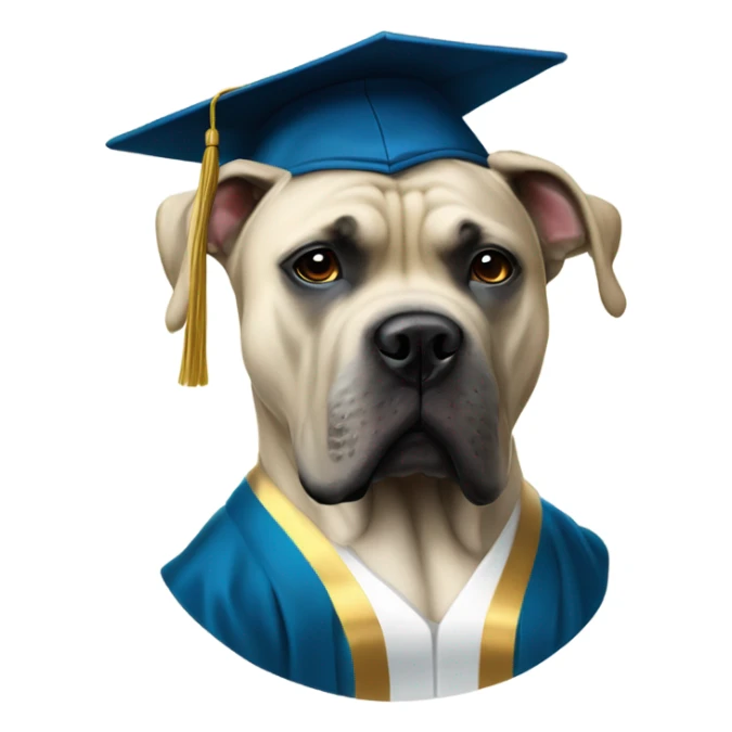 White and gold Cane Corso with glasses and cap and gown after graduating. sticker