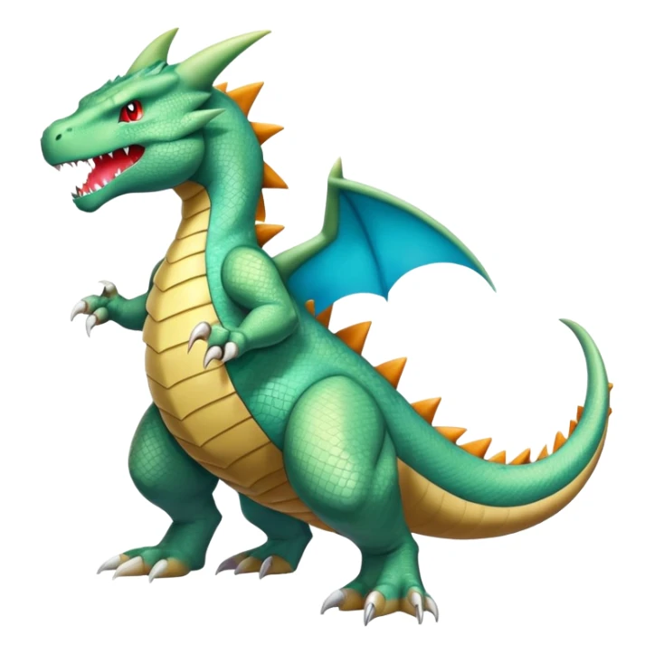 Shiny Exotic Colorful epic Tyranitar-Charizard-Dragonite-Salamence-Drudigon-Haxorus-Fakémon-hybrid-creature (full body)  sticker