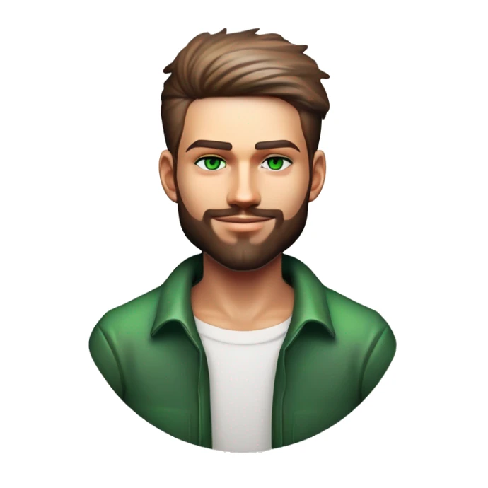 Man 21 years old, with trimmed beard, green eyes sticker
