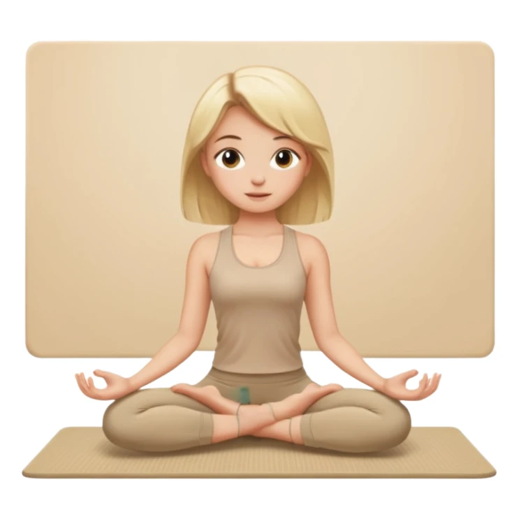 Blonde girl sitting on a beige rug doing yoga, beige clothes sticker